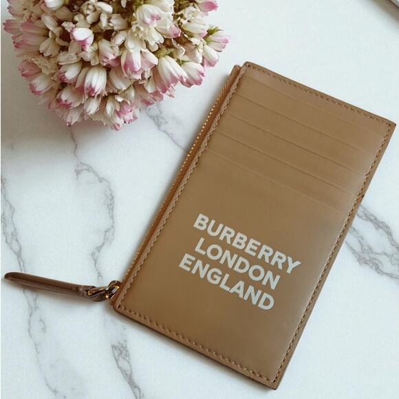 Burberry Alwyn Logo Printed Leather Zipped Coin/Card Case in Archive Beige - Picture 1 of 8